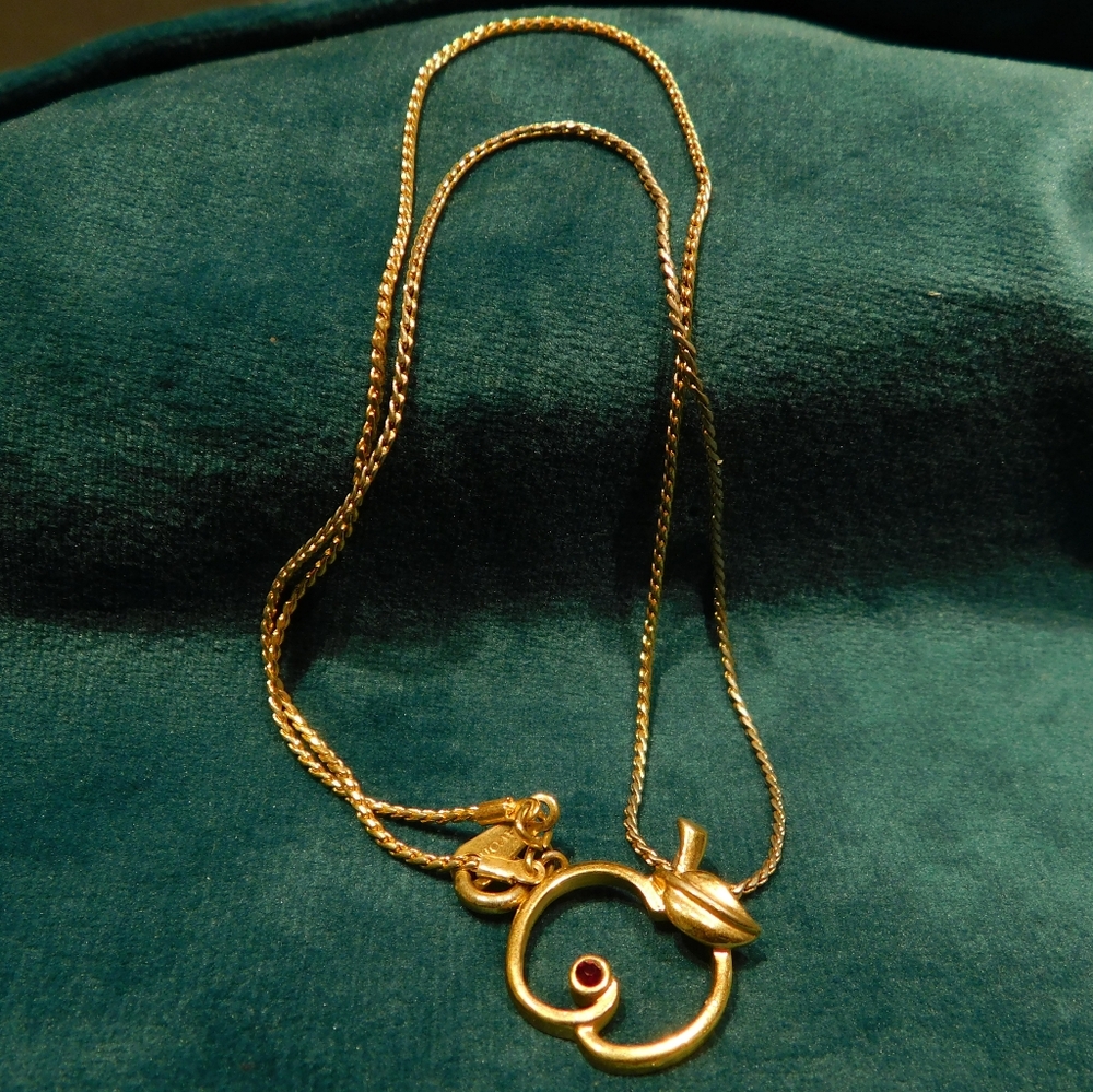 Elegant Gold Avon Apple Necklace with Red Accent